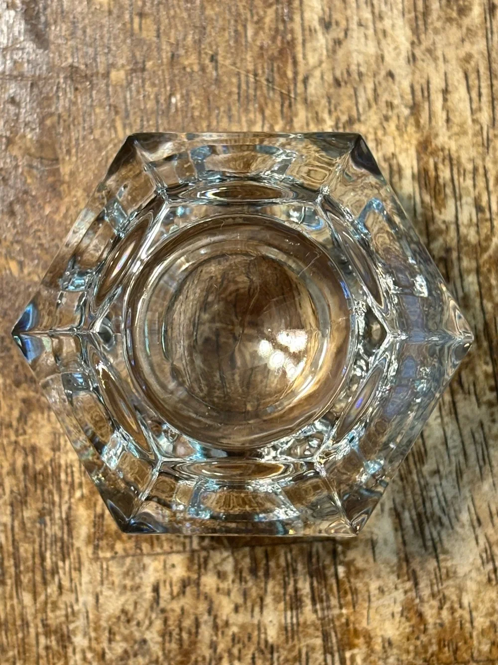 Vintage Heavy Crystal Glass Hexagon Votive Tealight Candle Holder Geometric